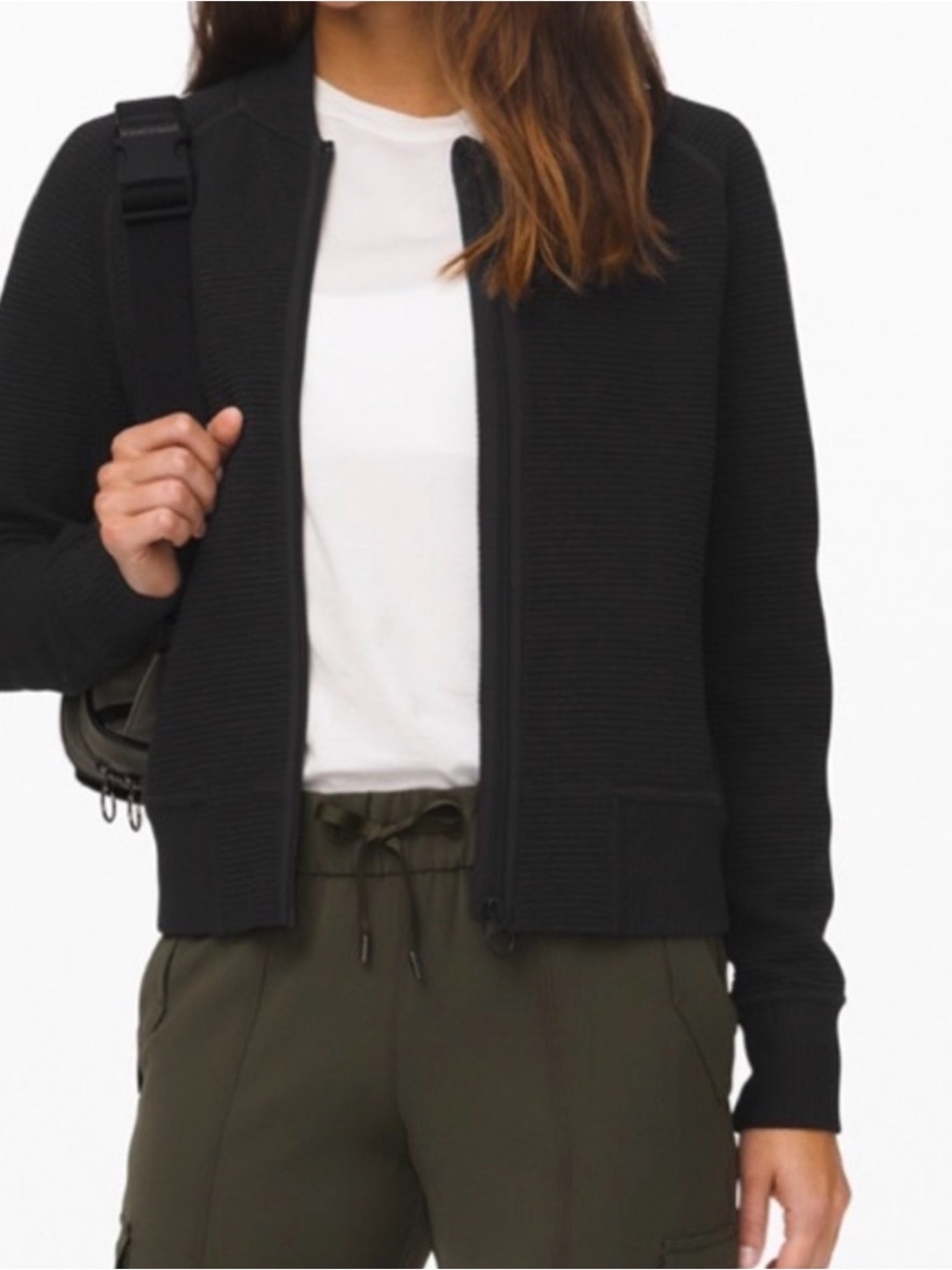 lululemon athletica On Repeat Black Ribbed Zip Bomber Jacket - Size 8